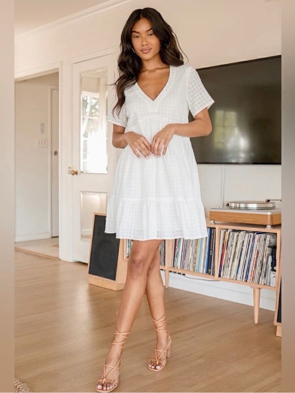 Lulus Sunshine On The Mind White Short Sleeve Babydoll Dress - Size S